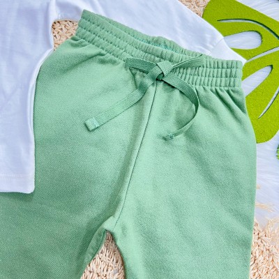 Conj. Blusa Manga Longa Baby Dino e Calça de Moletom - Off White e Verde